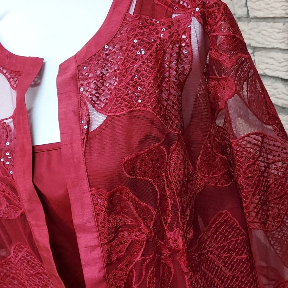 NWT Chicos Travelers Elegant Red Lace Overlay with Dress Cherry Color Sz 2 - Picture 3 of 15